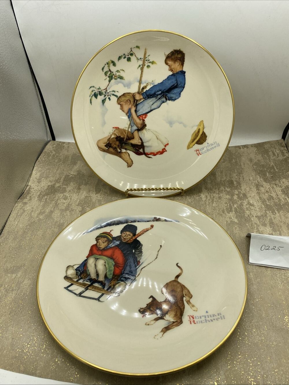 2-Norman Rockwell's Collector Plates Winter - Downhill Daring & Summer Flying